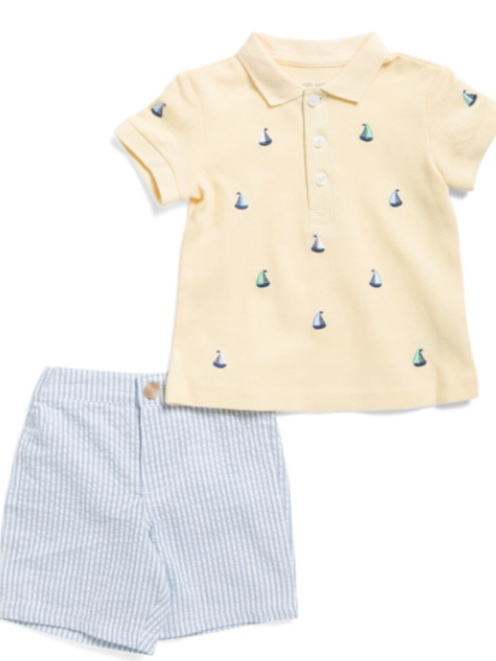 NWT Little Me Infant Boys Sailboat Polo & Seersucker Shorts Set 24M Yellow
